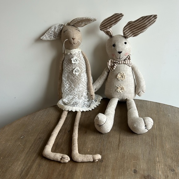 Tall Stuffed Bunny Plush Rabbits Shelf Sitting Easter Decor Set of 2 - Picture 8 of 14